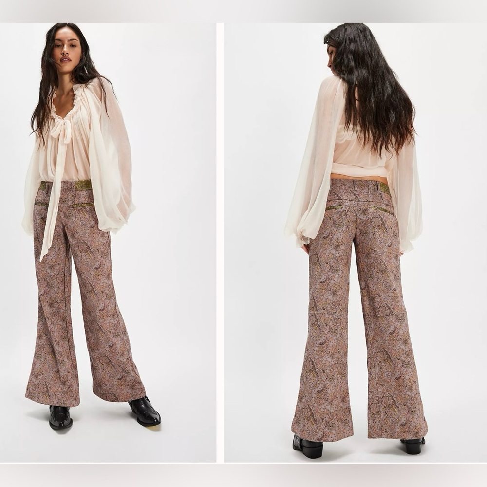 Free People Aster Jacquard Flares Low Rise Boho 70s Flare Pants Size 6 NWT - Picture 2 of 13